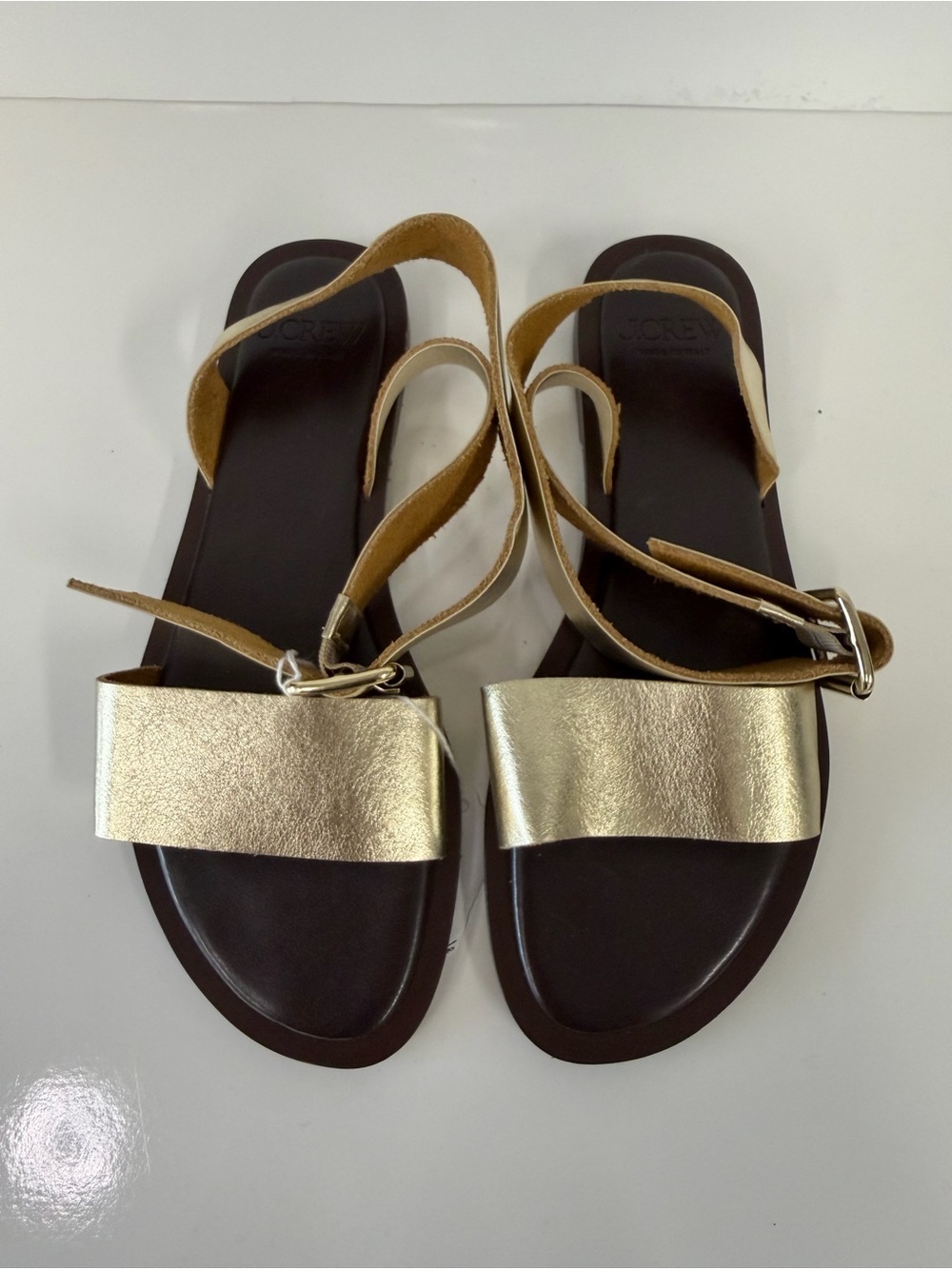J.Crew Women’s Gold Metallic Leather Ankle Strap Sandals. Size: 7.5